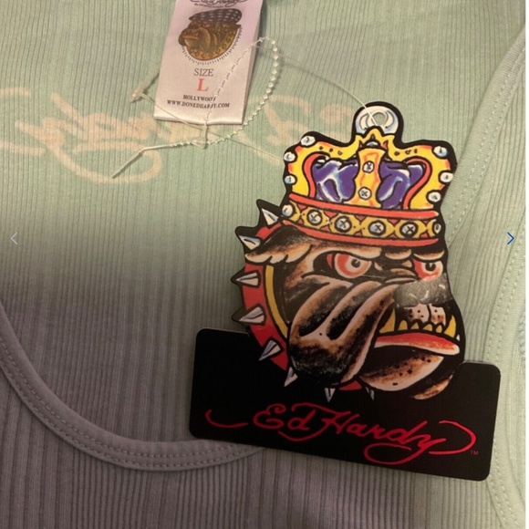 Ed Hardy Lace Strap Scoop Neck Tank Blue Large New with Tags Vintage - Picture 3 of 8
